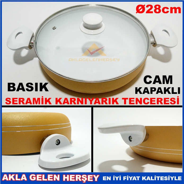 CAM KAPAKLI 28cm SERAMİK BASIK KARNIYARIK TENCERESİ