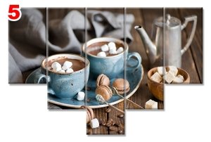FINCAN KAHVE SEKER 7 STİL 5 PARÇALI KANVAS TABLO