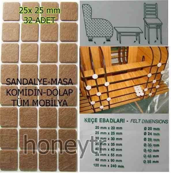 Sandalye, Masa Mobilya Ayağına Zemin Koruyucu Keçe 25x25cm 32adet