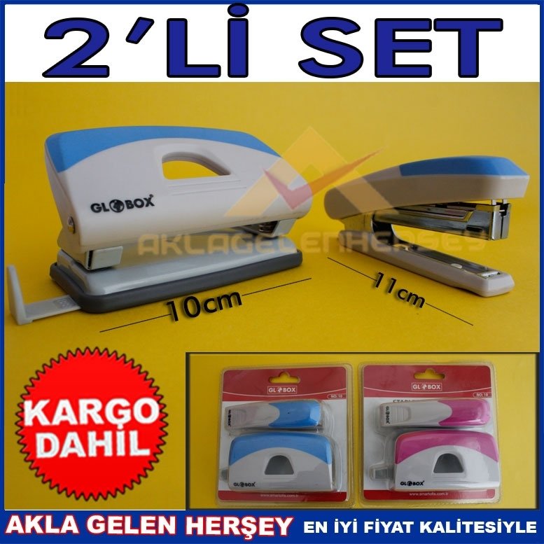 Ücretsiz Kargo GLOBOX 2'Lİ SAĞLAM MASAÜSTÜ ZIMBA VE DELGEÇ SETİ