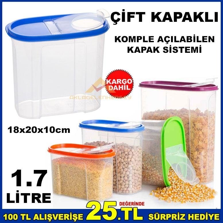 1.7LİTRE ÇİFT KAPAKLI KİLER SAKLAMA ERZAK KUTUSU