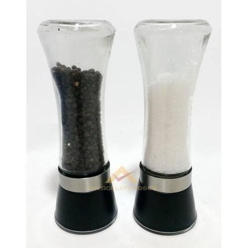 2 ADET SERAMİK ÖĞÜTÜCÜLÜ 19cm BÜYÜK BOY CAM HAZNE TUZ ve KARABİBER DEĞİRMENİ ALT ÖZEL KORUMA KAPAKLI