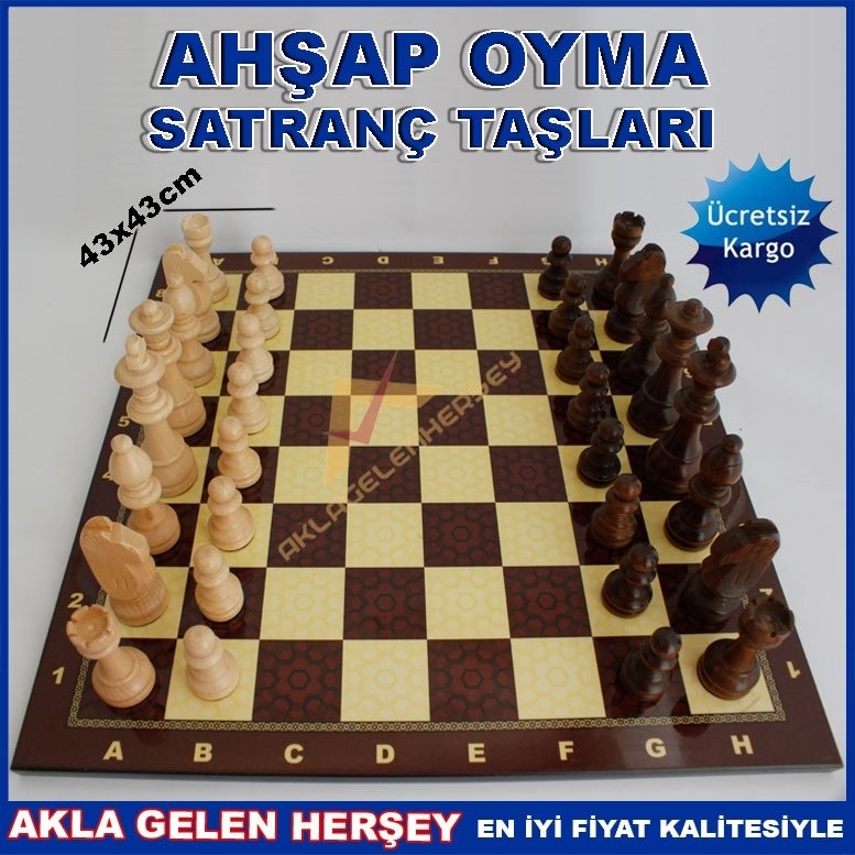 44x44 TURNUVA AHŞAP SATRANÇ TAKIMI JUMBO BOY AHŞAP PİYONLAR DAHİL