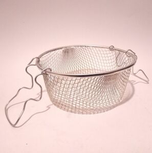 Kalaylı Paslanmaz Çelik 20cm Fritöz Sepeti Fonksiyonel Çift Kulp Kızartma Teli Pratik Cips Kevgiri