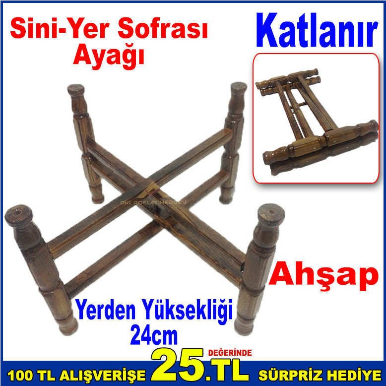 Katlanabilir Sini Ayağı Yerden Yüksekliği 24cm Ahşap Malzemeden Yapılmış Yer Sofrası Ayağı
