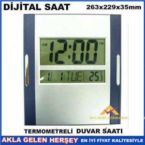 Büyük Boy Dikdörtgen Dijital Duvar Saati Termometre,Alarmlı Lcd Ekran Dijital Takvim 27x23cm