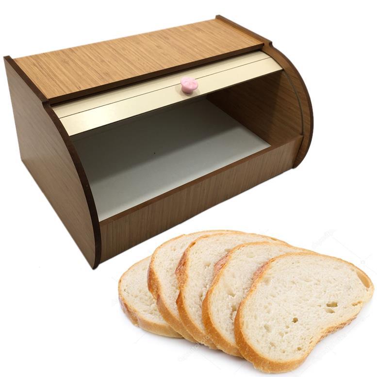 Akordiyon Kapaklı Ahşap Ekmek Saklama Dolabı Kahverengi 38x25 cm Sağlıklı Doğal Natural Ekmeklik