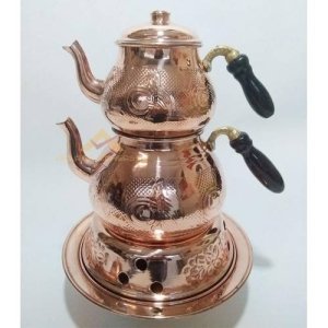 Çay Seti Bakir Kömür Ocağı ile Birlikte Büyük Boy Çaydanlik Seti