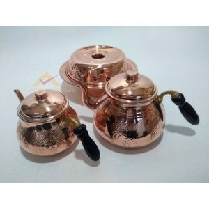 Çay Seti Bakir Kömür Ocağı ile Birlikte Büyük Boy Çaydanlik Seti