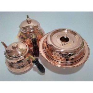 Çay Seti Bakir Kömür Ocağı ile Birlikte Büyük Boy Çaydanlik Seti