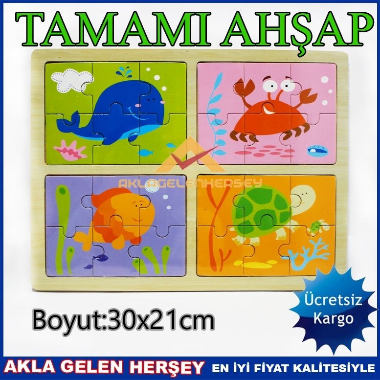 Ücretsiz Kargo ÇOCUKLAR İÇİN EĞİTEN AHŞAP PUZZLE DENİZ DÜNYASI