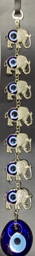 40x5cm Gümüş Kaplama Nazar Gözlü 7'li Gümüş Fil Uğurlu Duvar Süsü