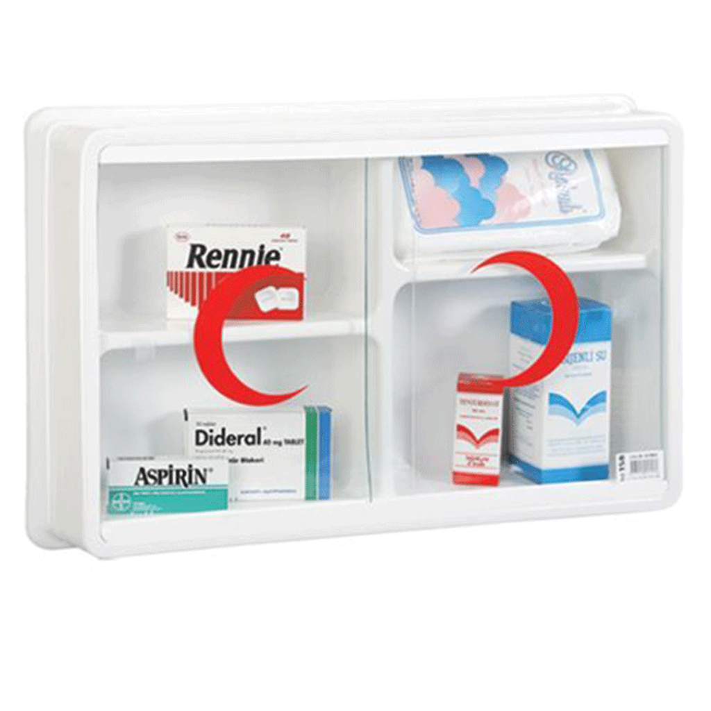 Çelik Ayna Plastik Ecza Dolabı 48x32cm Acil Yardım Dolabı