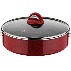 Seramik Dış Yüzey 24cm Cam Kapaklı Taç Granit Karnıyarık Pilav Tenceresi - Sağlıklı Tencere