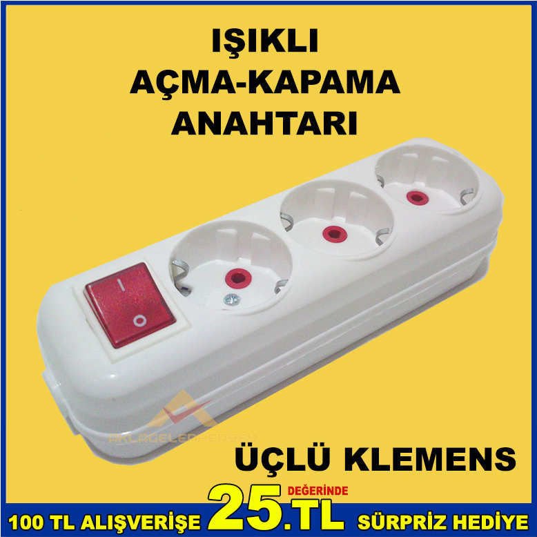 KABLOSUZ AÇMA KAPATMA ANAHTARLI 3lü PRİZ KLEMENS