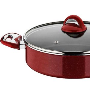 Seramik Dış Yüzey 28cm Cam Kapaklı Taç Granit Karnıyarık Pilav Tenceresi - Sağlıklı Tencere