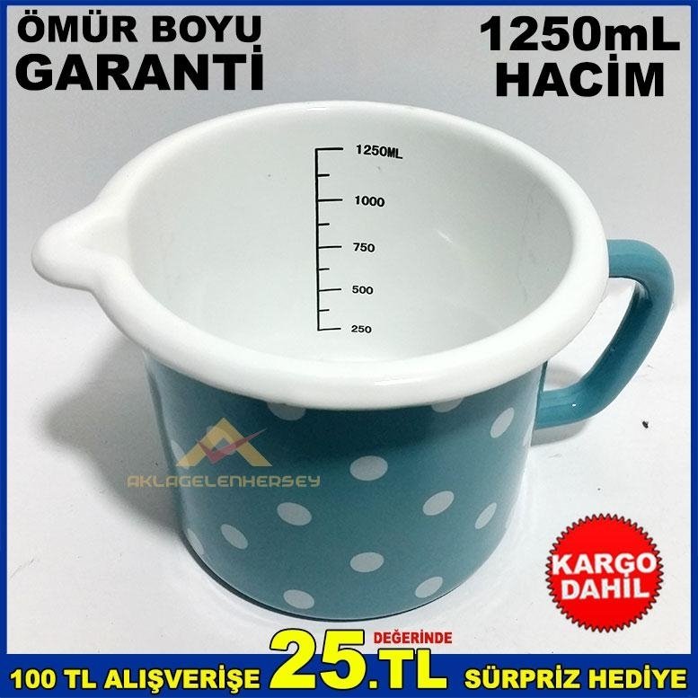 1250mL İÇİ BEYAZ DIŞI DESENLİ EMAYE ÖLÇÜ KABI