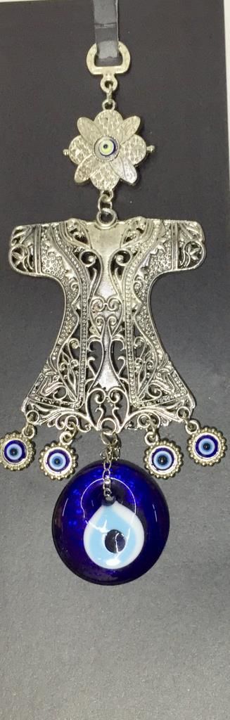 25x10cm Gümüş Kaplama Nazarlıklı Papatyalı Kaftan Gümüş Uğurlu Duvar Süsü