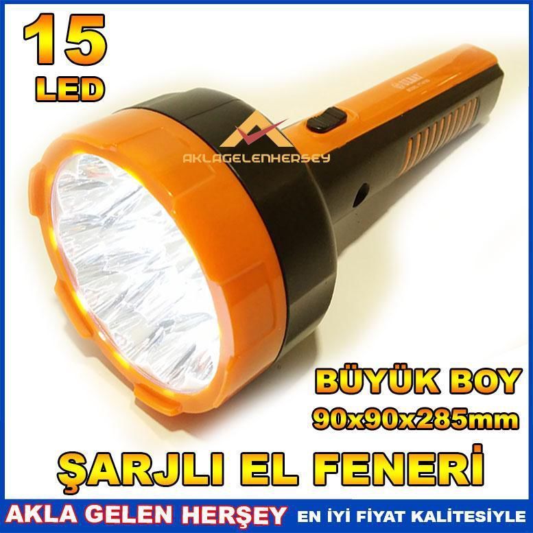 15 LEDLİ 2 KADEMELİ BÜYÜK BOY ŞARJLI EL FENERİ