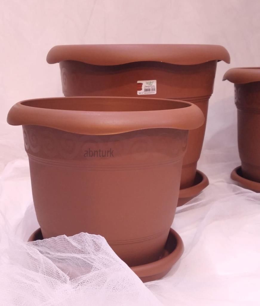 1 adet 2no Ø24x20cm 5 Litre Toprak Rengi Tabaklı Çiçek Saksısı Toprak Çökmesi önleyen özel içyapı