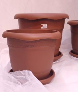 1 adet 2no Ø24x20cm 5 Litre Toprak Rengi Tabaklı Çiçek Saksısı Toprak Çökmesi önleyen özel içyapı