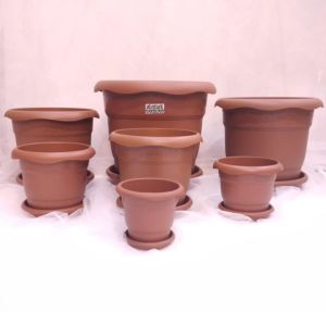 1 adet 2no Ø24x20cm 5 Litre Toprak Rengi Tabaklı Çiçek Saksısı Toprak Çökmesi önleyen özel içyapı