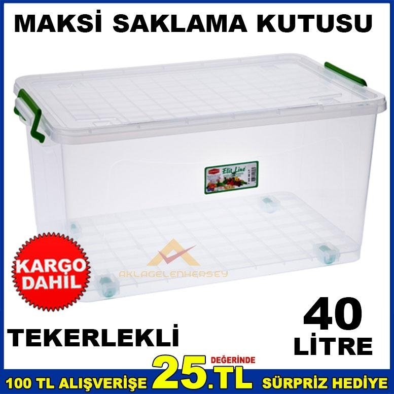 TEKERLEKLİ KAPAKLI MAKSİ SAKLAMA KUTUSU 40 LİTRE 28.5x36x58cm