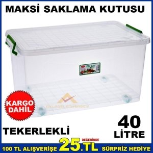 TEKERLEKLİ KAPAKLI MAKSİ SAKLAMA KUTUSU 40 LİTRE 28.5x36x58cm