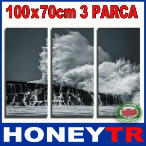100x70cm 3 PARÇALI CANVAS TABLO SİYAH DALGALAR