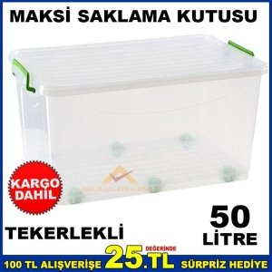 TEKERLEKLİ KAPAKLI MAKSİ SAKLAMA KUTUSU 50 LİTRE 31x39x62cm