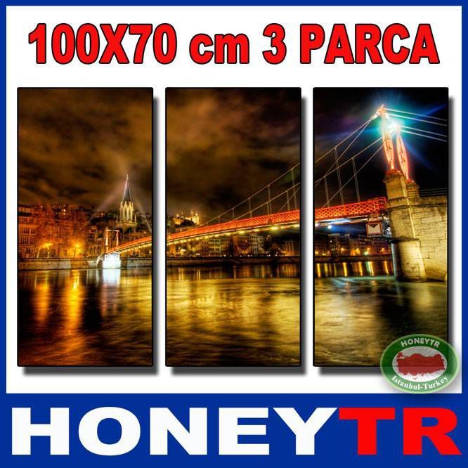 100x70cm 3 PARÇALI CANVAS TABLO LYON RIVER