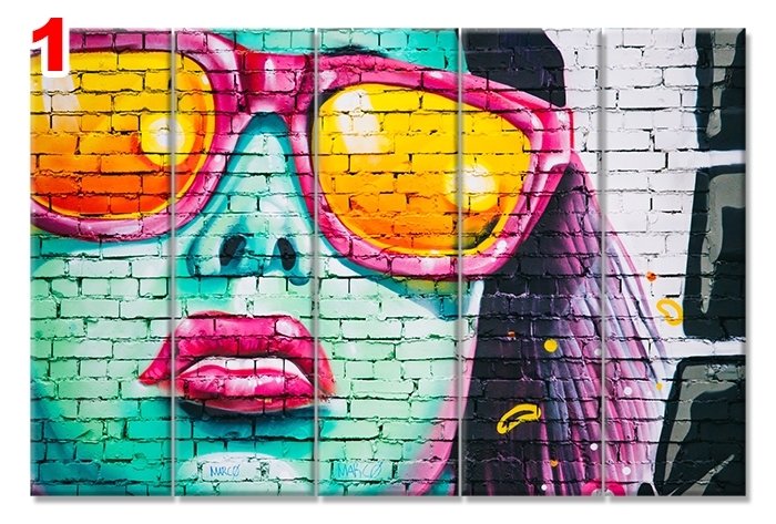 GRAFFITI DUVAR 7 STİL 5 PARÇALI KANVAS TABLO