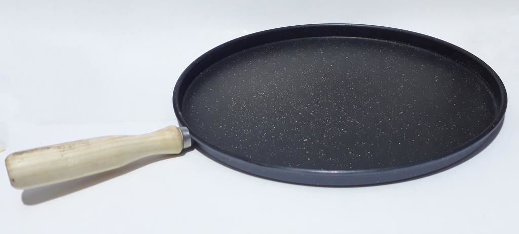 36cm Çapında Ahşap Tek Kulplu Granit Gözleme Bazlama Krep Tavası