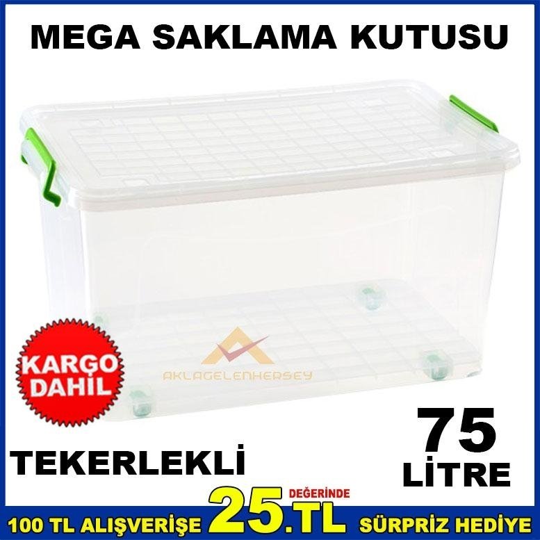 TEKERLEKLİ KAPAKLI BÜYÜK BOY 75 LİTRE SAKLAMA KUTUSU 37x40x63cm