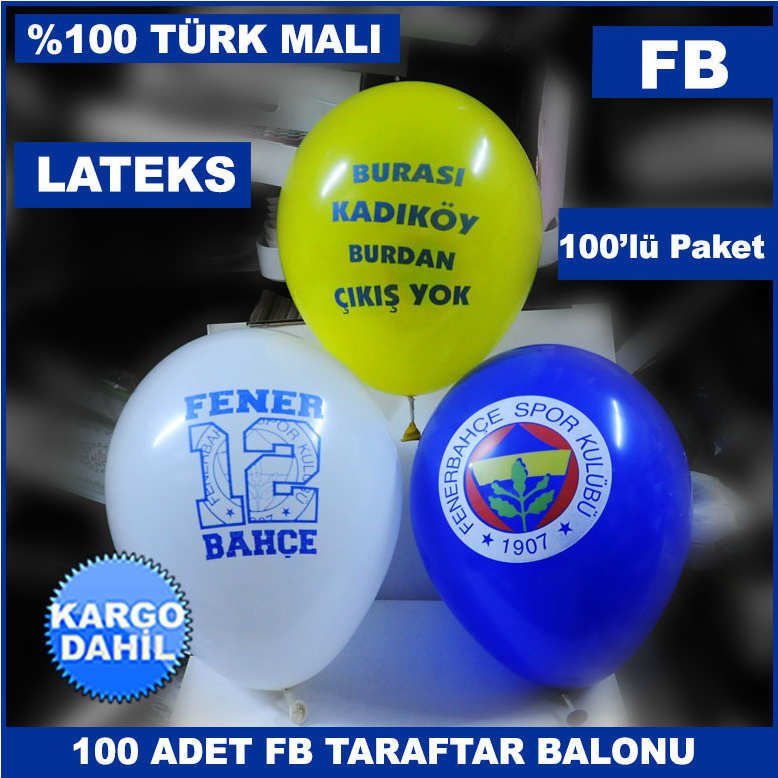 100 Adet Orjinal Lisanslı Fenerbahçe Balonu - Taraftar Balonu - Sarı Lacivert Balon