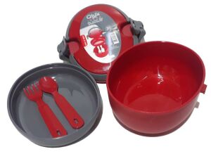 Çatal Kaşıklı Taşınabilir Kilitli Kapaklı Sızdırmaz Beslenme Kabı Kaliteli Plastikten Üretilmiştir