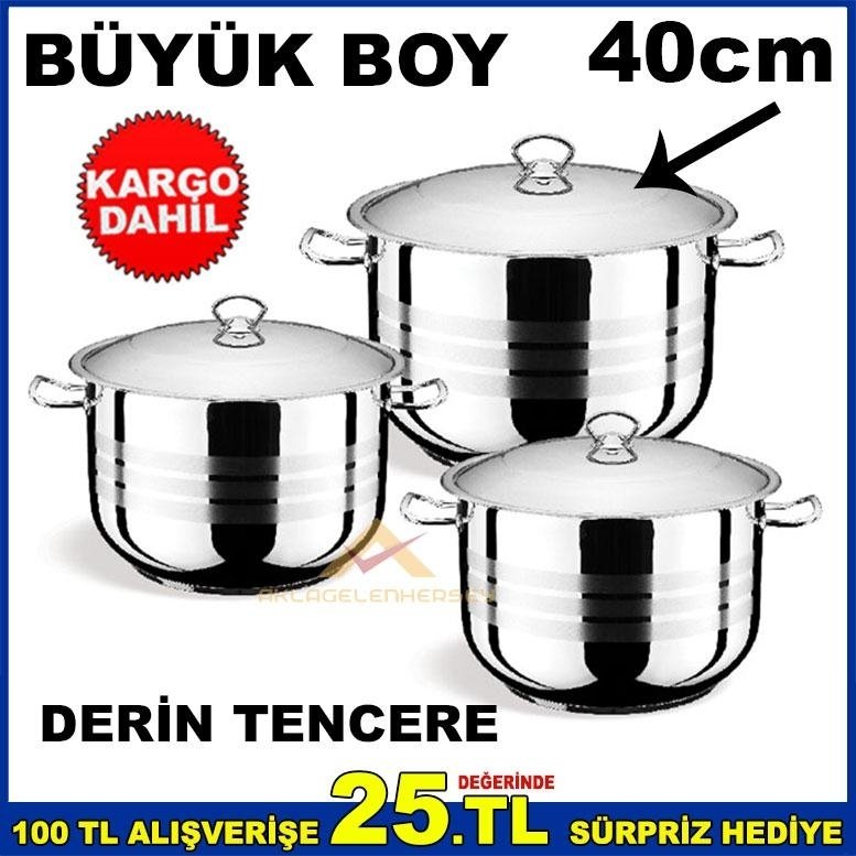 HASCEVHER ARİAN Seri 40cm BüyükBOY  PASLANMAZ ÇELİK DERİN TENCERE