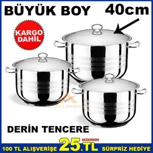 HASCEVHER ARİAN Seri 40cm BüyükBOY  PASLANMAZ ÇELİK DERİN TENCERE
