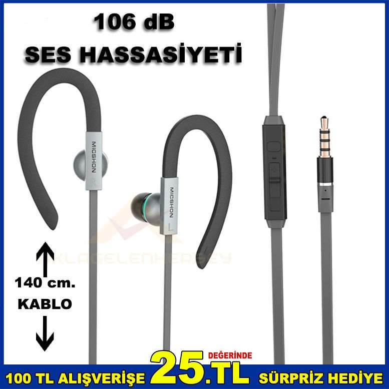 106 dB KULAK SABİTLEYİCİLİ SPOR KULLANIMINA UYGUN KUMANDALI KULAKİÇİ KULAKLIK-1