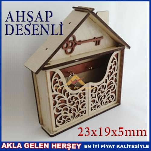4 ASKILI DESENLİ KAPAKLI AHŞAP ANAHTARLIK