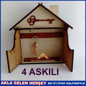 4 ASKILI DESENLİ KAPAKLI AHŞAP ANAHTARLIK