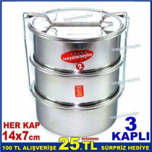 YEMEK TAŞIMA KABI 2no 2-3 KİŞİLİK 3'LÜ PASLANMAZ ÇELİK SEFERTASI,ÜÇ KAPLI 2 LİTRE ÇELİK SEFER TASI