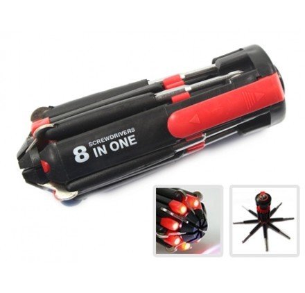 8 İn 1 Çok Fonksiyonlu Işıklı Tornavida Fener Çok Uçlu Tornavida