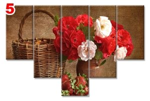 SEPET CICEKLER CILEKLER 7 STİL 5 PARÇALI KANVAS TABLO