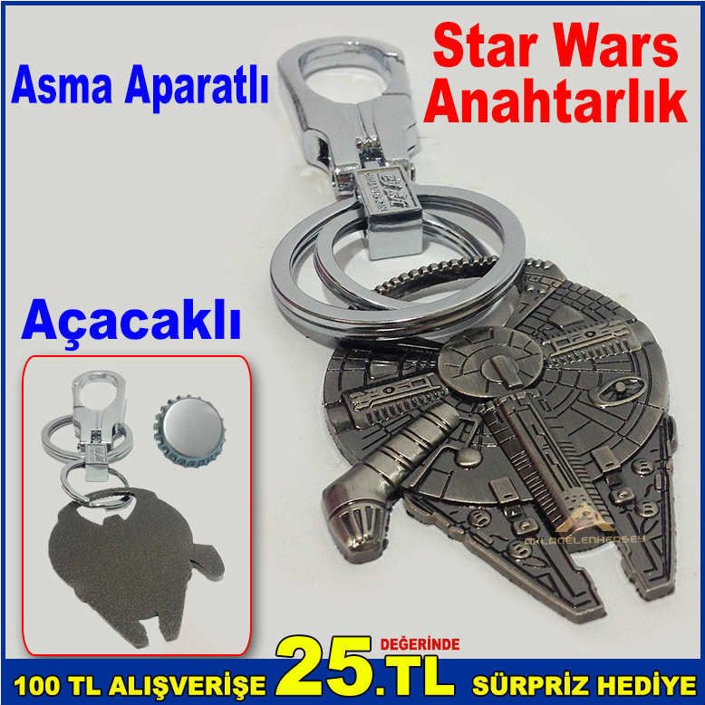 STAR WARS MİLLENİUM FALCON ŞİŞE KAPAK AÇACAKLI ASMA APARATLI METAL ANAHTARLIK