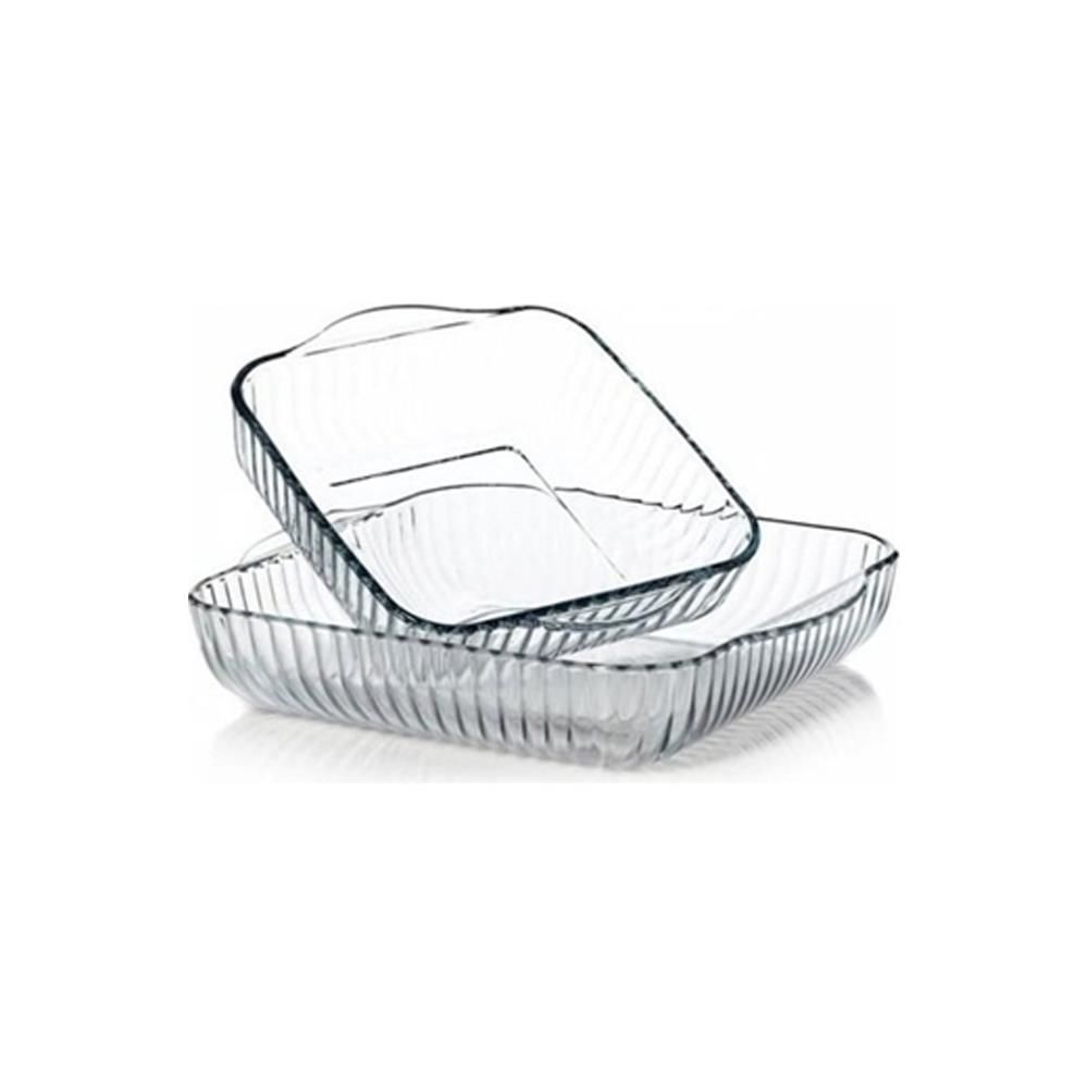 2 Adet Kare Cam Tepsi Isıya Dayanıklı Borcam Büyük Boy:3200cc - 31x28cm Küçük Boy: 1950cc - 22x25cm