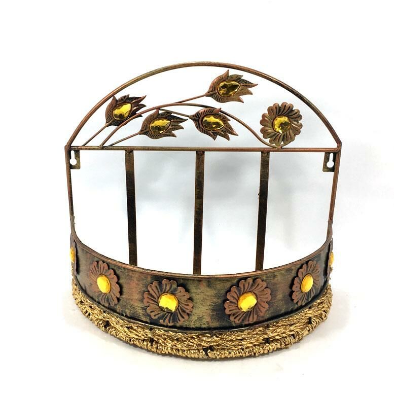 Metal Ferforje Taş Süslemeli Dekoratif Oval Kapı Sepeti Gazetelik Renk Seçenekli