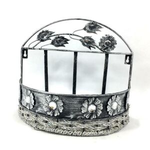 Metal Ferforje Taş Süslemeli Dekoratif Oval Kapı Sepeti Gazetelik Renk Seçenekli