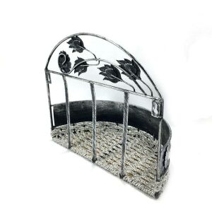 Metal Ferforje Taş Süslemeli Dekoratif Oval Kapı Sepeti Gazetelik Renk Seçenekli