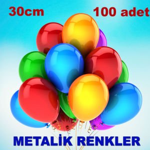 100'lü Paket Metalize Balon 15 Farklı Renk Seçeneği ile 1.Kalite İtalyan 30cm Lateks Metalik Balon